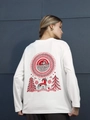 Λευκό βαμβακερό μακρυμάνικο T-shirt με κόκκινο ναυτικό τύπωμα στην πλάτη - S / Λευκό