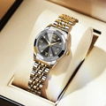 Reloj de cuarzo para hombre con correa de acero bicolor y esfera gris con toques dorados - Bicolor Dorado Esfera Negra (Mujeres)