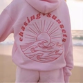 Pink 3D digital print hoodie with chasing sunsets embroidery on the back - XS / Tops / Pink Sunset