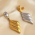 Two-tone irregular tassel earrings in gold and silver finish with spiral design - Two-tone Asymmetric Spiral Earrings