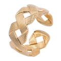 Golden woven mesh hollow ring in stainless steel with adjustable open band for unisex - Gold