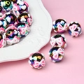 Acrylic beads with rainbow metallic finish featuring hand-painted heart and bow designs - Black Bead + Rose Red Bow / 18mm