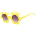 Kids flower-shaped yellow sunglasses with purple gradient lenses for stylish sun protection - Creamy Yellow Gradient Grey Lens