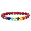 Chakra beaded bracelet with natural tiger eye stones and golden metal spacers - Red Pine Stone Colorful Chakra Bracelet