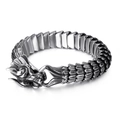 Men's antique silver stainless steel dragon scale bracelet with dragon head clasp - Bright Black / 20cm