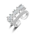 Vintage silver double-layer crisscross open ring with rectangular and round zircons - Double Row Baguette Zirconia / White