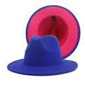 Vintage two-tone blue and pink wool felt fedora jazz hat for men and women stylish - M (56-58cm) / Blue Outer Pink Inner