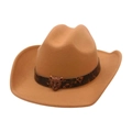 Cappello da cowboy classico in feltro kaki con fascia leopardata e stemma leopardato in metallo - Cammello (Cintura con Testa di Leopardo)