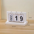 Minimalist white wooden flip calendar desktop organizer with silver metal loose-leaf rings - White