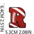 Detailed measurements of red embroidered letter R patch with football stitching texture - Letter R