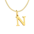 Gold letter N pendant on a flat herringbone snake chain necklace for women - Letter N / 1 Piece / Gold