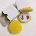Detailed view of watermelon crystal earrings inside a yellow shell velvet jewelry box - 6*5.5*3cm / Yellow
