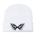 Bonnet blanc en tricot avec motif papillon jacquard noir et design à revers - M (56-58cm) / Blanc