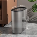 Vertical striped transparent press-top trash bin with black trim and dimensions - Simple Without Lid / Gray