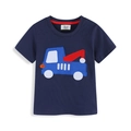 Navy blue boys' cotton T-shirt featuring a blue truck embroidery design on white background - 2T / Navy Blue Truck Applique