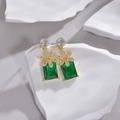 Elegant gold drop earrings with emerald green crystals and white floral zircon accents - Emerald Green Crystal Flower (4965347125215) / Emerald Green Gold Plated
