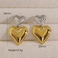 Orecchini a cuore bicolore in acciaio inossidabile placcato oro 14 carati - 1099 Gocce di Cuore Nidificate a Doppio Strato Lucidate a Specchio / Multicolore
