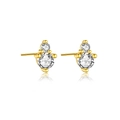 Elegant gold S925 silver stud earrings featuring double round transparent stones in prong setting - April / White