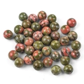 Polished 14mm round zoisite stone beads with ruby inclusions for DIY jewelry making - Unakite