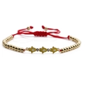 Adjustable red rope Hamsa hand bracelet with gold beads and yellow enamel charms - Hamsa Hand / Yellow Enamel