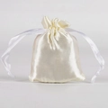 Ivory white satin drawstring jewelry pouch with silky texture and smooth finish - 7*9cm / Off White