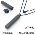 Men's cylindrical black stainless steel openable urn necklace pendant with chain - With Chain (KN226555-KLA)