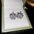 Sparkling silver star stud earrings with white zircons in a green jewelry box - 21# Silver Star