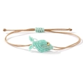 Handmade mint green woven fish bracelet with adjustable brown cord for women - Mint Green