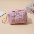 Mini estuche rosa con textura de gofre y llavero dorado para monedas o auriculares - Rosa