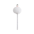 Detail of Christmas snowman plush pen with white faux fur pompom and silver polka dot barrel - White