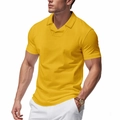 Detalle de la textura de punto de nido de abeja amarillo y cuello clásico de polo para hombre - Amarillo