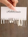 5521325HB-Silver 6 Pairs-Simple Pearl Geometric Set