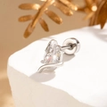 Silver snake-shaped stud earring with oval clear zircon and spiral screw back on stone - White (A337-1# Single Piece)