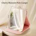 Cherry pink large foldable makeup mirror with premium leather texture for desktop - L / Fairy Pink