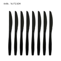 Set of 8 black plastic party knives measuring 16.1x2.5cm for birthday checkered parties - Black Knives