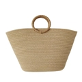 Bolso playero grande de cuerda de algodón trenzado beige con asas redondas naturales - Grande / Caqui
