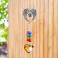 Angel wings suncatcher with rainbow beads and amber gold crystal heart pendant - Angel Wings + Champagne Heart 30mm