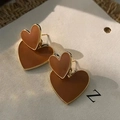 S925 silver needle double layer heart earrings in caramel brown and gold - Dark Coffee