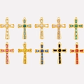 Set de 10 colgantes de cruz dorados en acero inoxidable con cristales de vidrio de colores - Juego Mixto De 10 Piezas / Dorado-Colores Mezclados