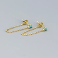 Elegant gold S925 silver chain earrings featuring vibrant turquoise blue stones - Gold (Turquoise)