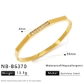 Macro shot of 18k gold plated stainless steel bangle featuring delicate zircon inlay detail - Wave Shape Inlaid Bangle (NB-B6370)