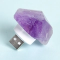 USB night light featuring natural purple amethyst crystals on a white pedestal base - Amethyst