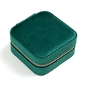 Dark green velvet square jewelry travel organizer with golden metal zipper closure - Green