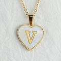 Golden heart shell necklace featuring an elegant bold letter V pendant for women - Letter V / Gold