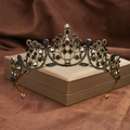 Detail of baroque crown with black crystals on a gold gift box and velvet fabric - Antique Gold + Black Rhinestone