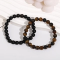 Couples beaded bracelets set featuring natural brown tiger eye stone and matte black beads - Set 5 (Tiger Eye & Black Stone)
