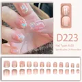 Sparkly pink gradient press-on nails with 3D rhinestones and glitter finish, 24 piece set - Orange Pink Gradient Fine Shimmer Rhinestones (D223)