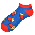Chaussettes basses en coton avec motif de frites colorées et bordure bleue pour adultes - 36-44 / Frites Bleu Rouge