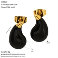 Detailansicht der 15mm Gold-Tropfenohrringe mit schwarzem Öltropfen und 18k Vergoldung - Schwarz (SE882G-1)