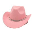 Pink felt cowboy hat with sparkling rhinestone band and wide brim for a chic western style - Small Wide Rhinestone / Pink